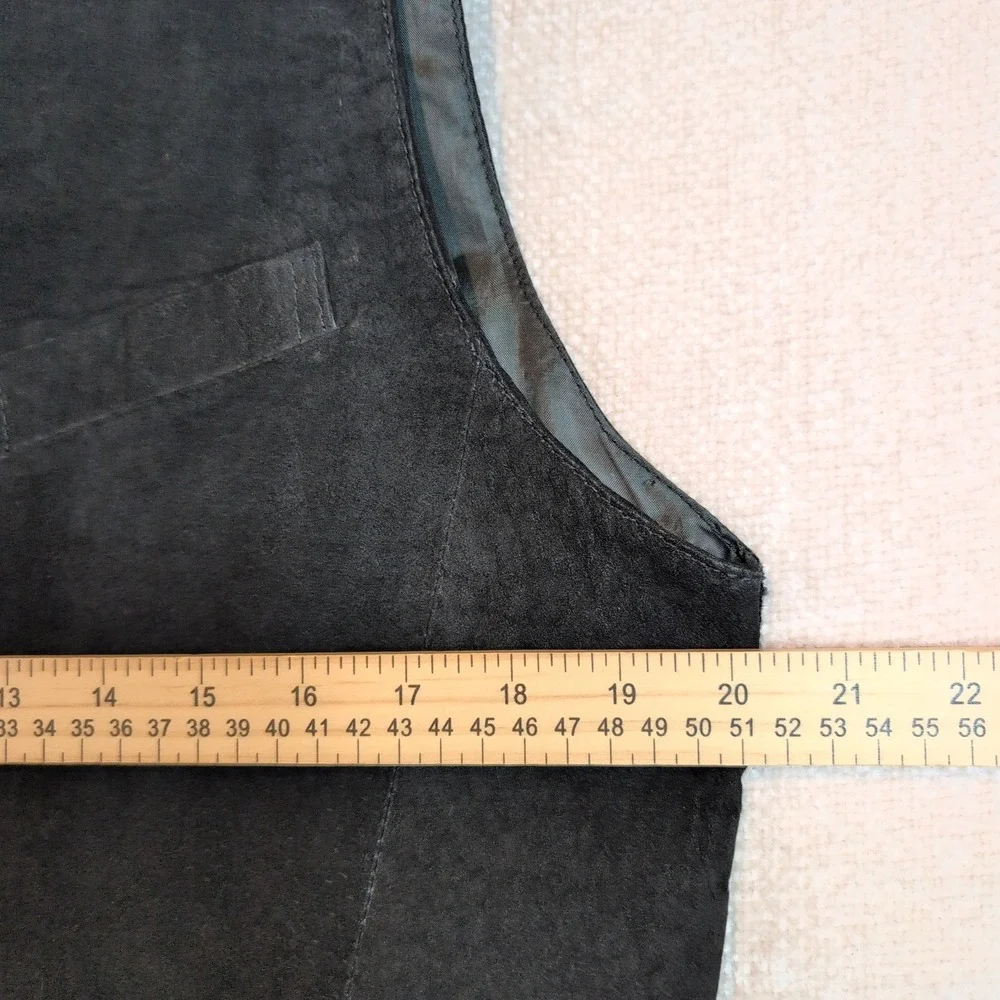 Vintage IOU Black Suede Leather Vest Mens Md 4 Button Cinch Back Western Goth